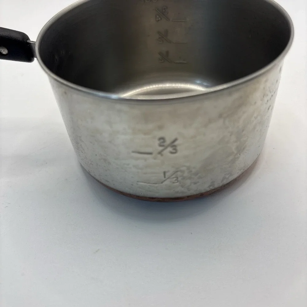 Set Of 2 Vtg 1 Cup Mini Melting Pots Stainless Copper Clad Bottoms Measuring Cup